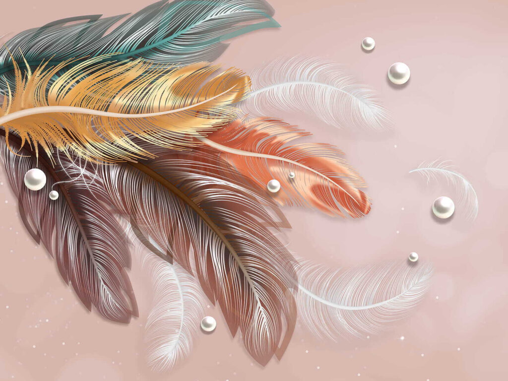 Grupo de plumas y perlas de colores Grupo de plumas y perlas de colores