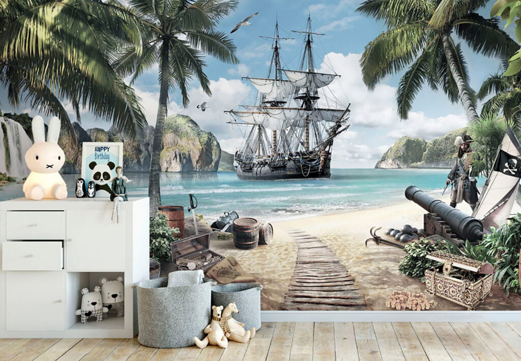 Painting of a ship on a beach