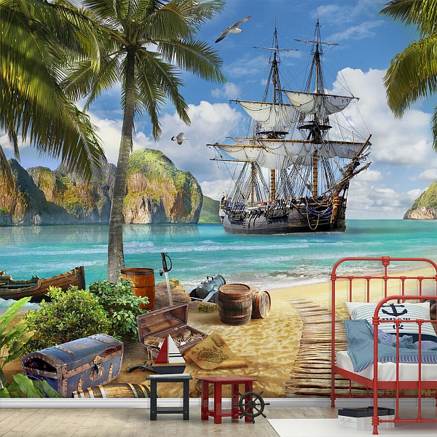 Fotomurales Barco pirata en una playa
