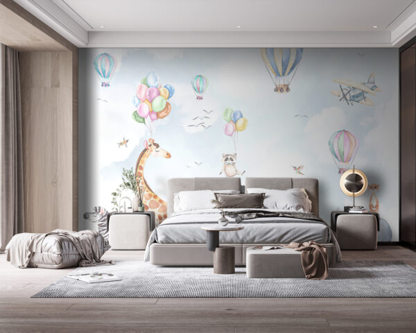 Fotomurales Fotomurales Acuarela de animales y globos (SKU: u59757v2)