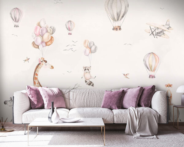 Mural de animales y globos aerostáticos Mural de animales y globos aerostáticos