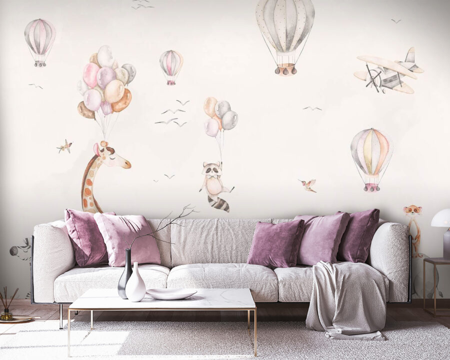 Mural de animales y globos aerostáticos