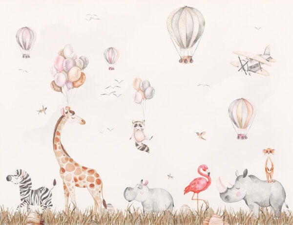 Mural de animales y globos aerostáticos Mural de animales y globos aerostáticos