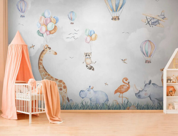 Mural de animales y globos Mural de animales y globos
