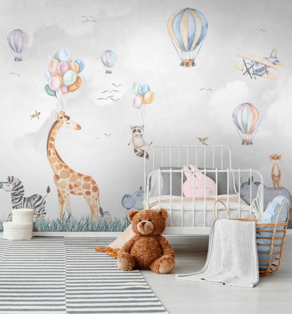 Mural de animales y globos Mural de animales y globos