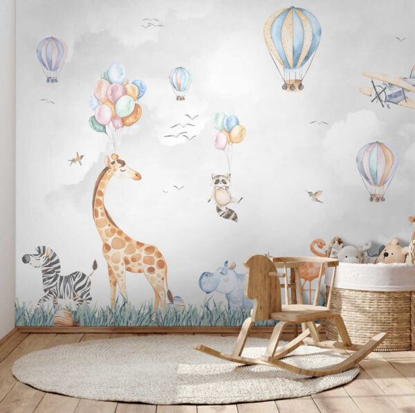 Mural de animales y globos Mural de animales y globos