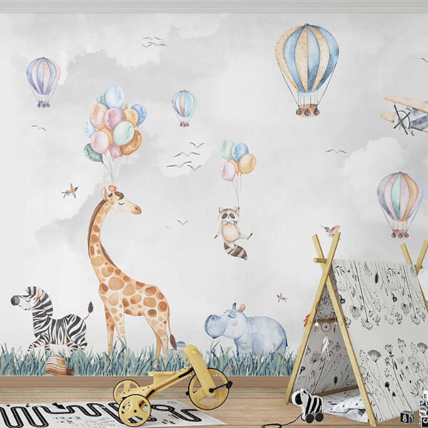 Mural de animales y globos Mural de animales y globos
