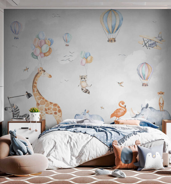 Mural de animales y globos Mural de animales y globos