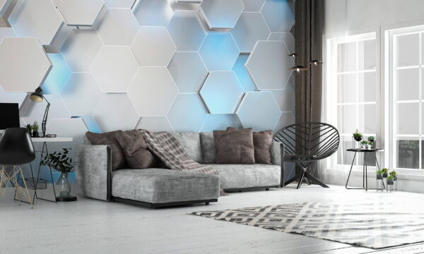 Hexágonos blancos con luces azules Hexágonos blancos con luces azules