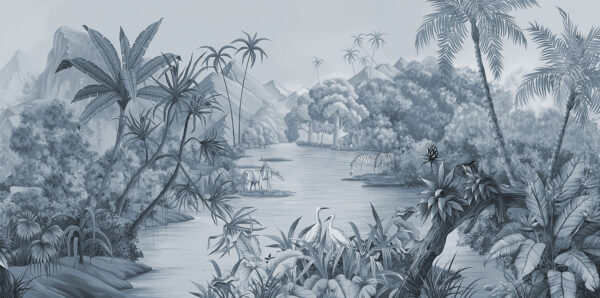 A river with zebras and mountains