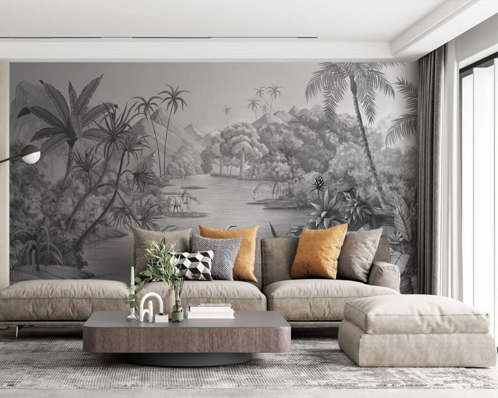 River with zebras and mountains River with zebras and mountains