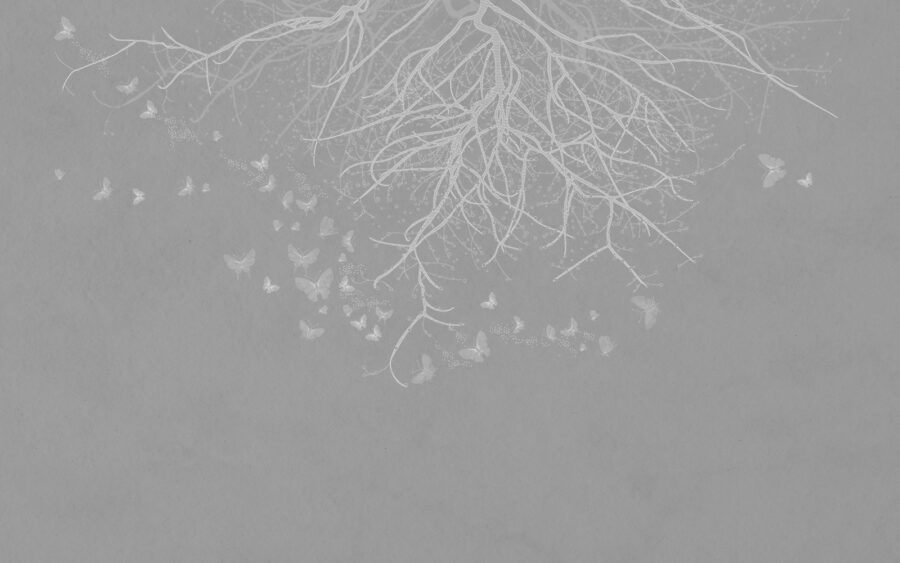 Árbol con mariposas volando