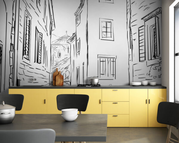 Fotomurales Fotomurales Dibujo de una calle con edificios (SKU: u57680)