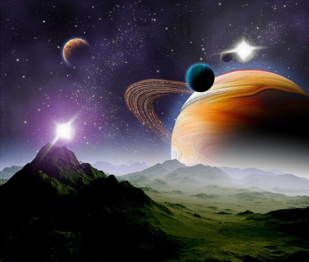Planetas y estrellas en el espacio Planetas y estrellas en el espacio