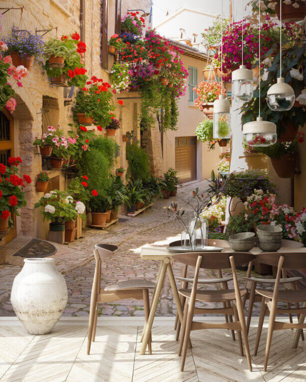 Street with flowers on the side