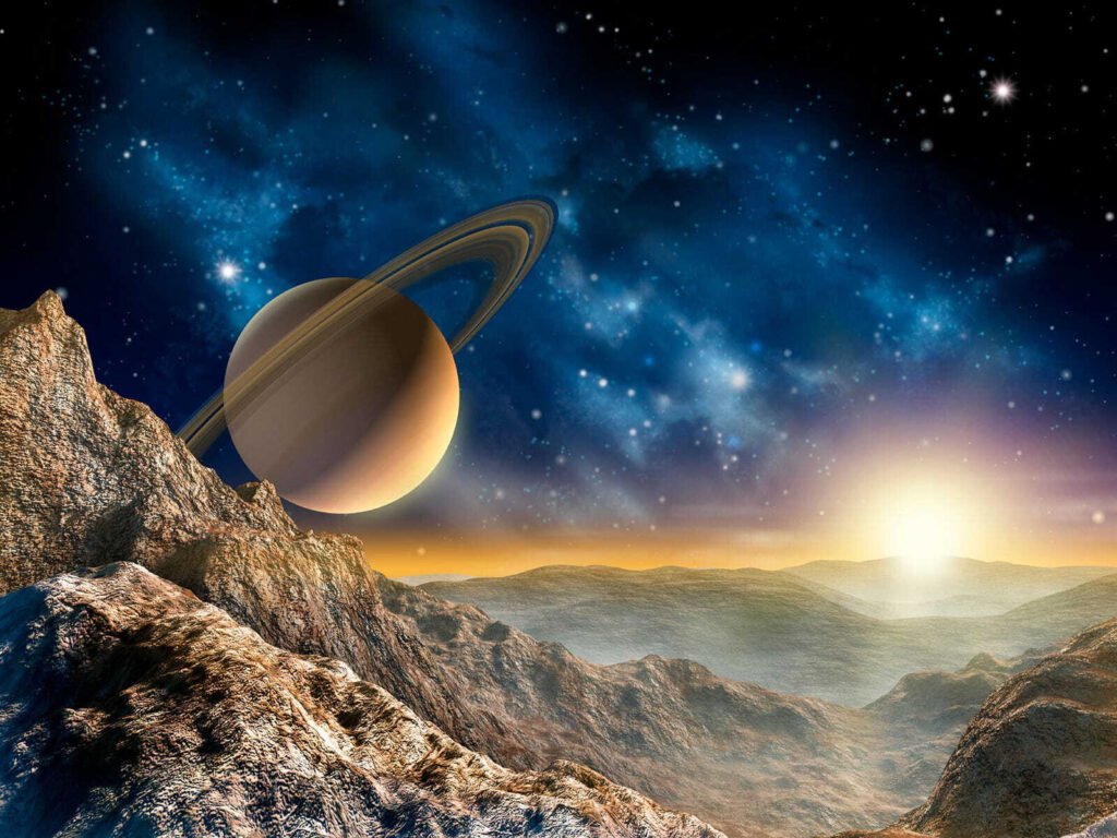 Planeta con anillos en el cielo Planeta con anillos en el cielo