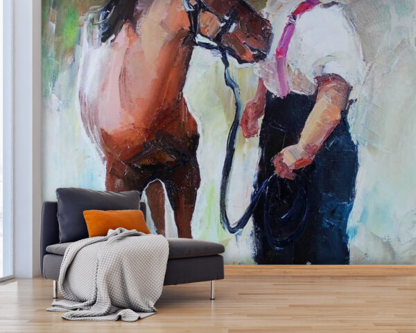 Pintura de una chica besando a un caballo Pintura de una chica besando a un caballo