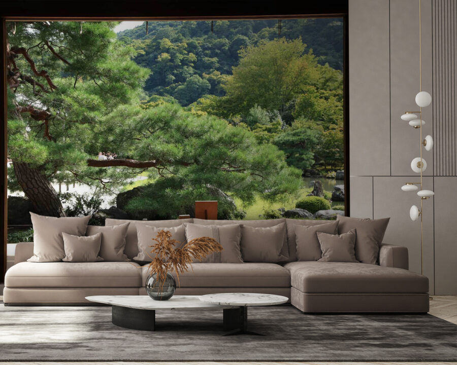 Vista de un bosque desde una habitación