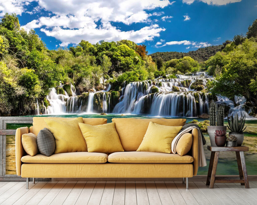 Krka National Park surrounded by trees and a blue sky