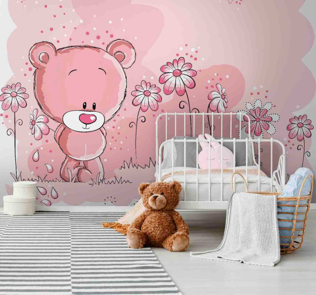 Pink teddy bear with flowers Pink teddy bear with flowers