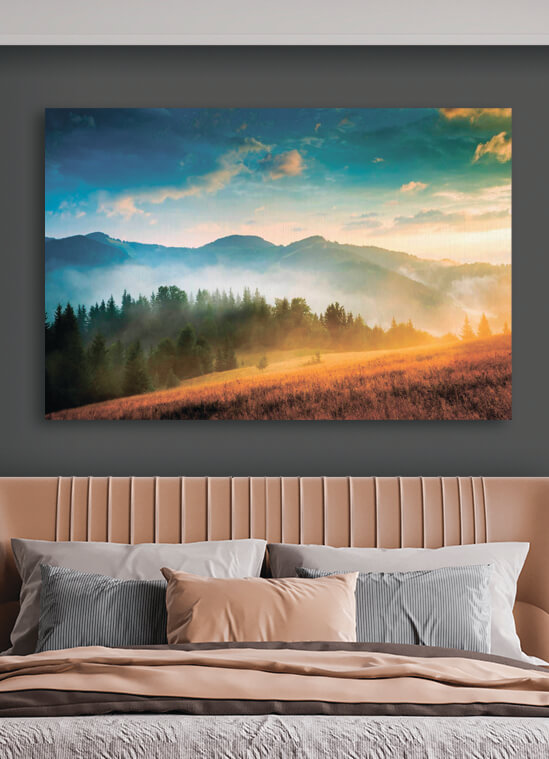 Paisaje con árboles y montañas