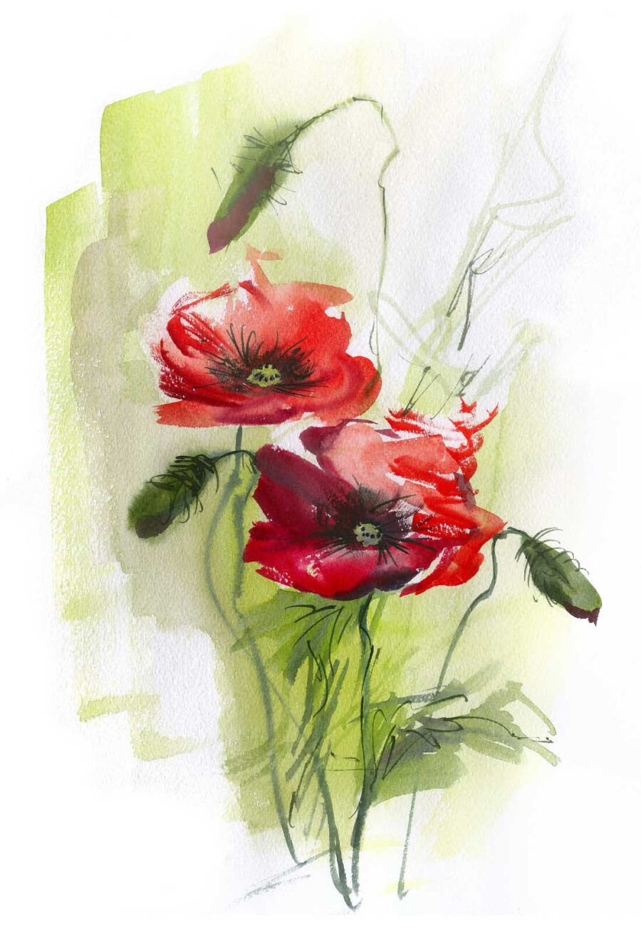 Pintura de flores rojas