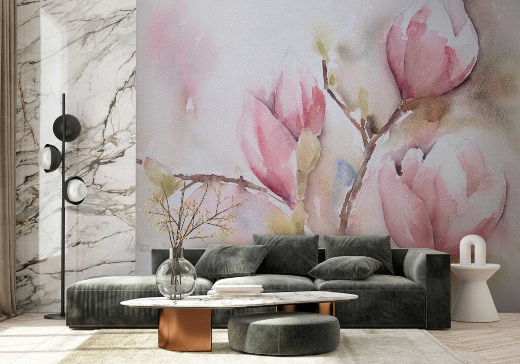 Watercolor painting of pink flowers