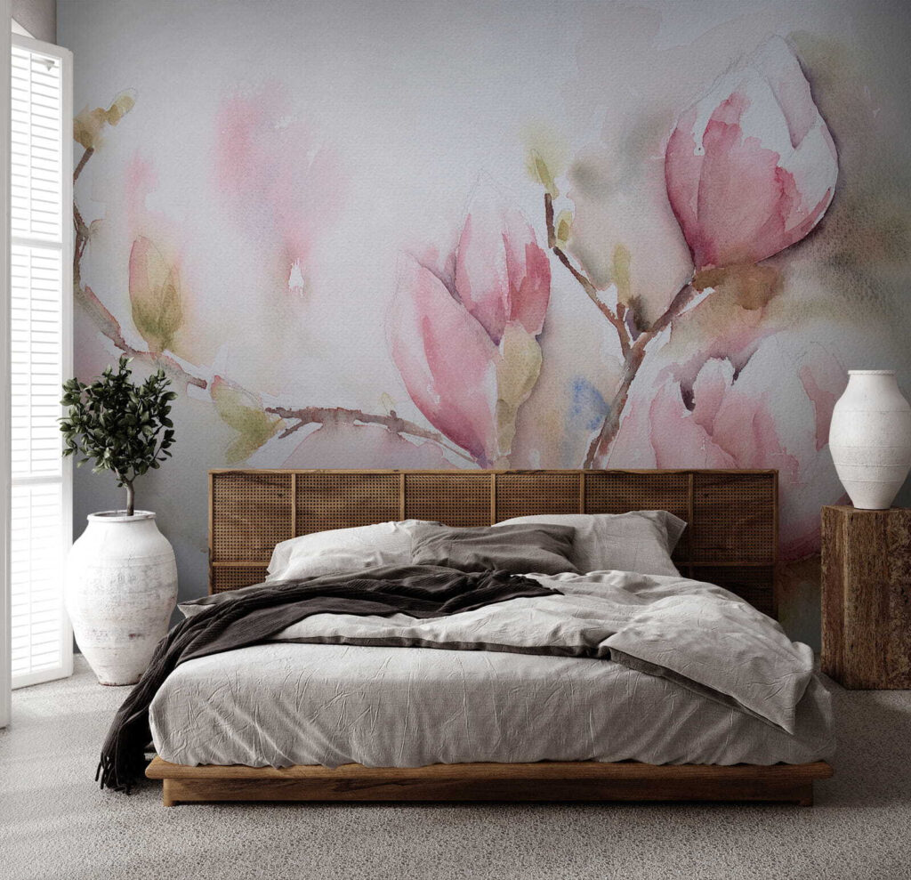 Watercolor painting of pink flowers
