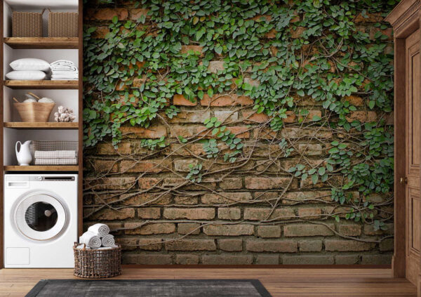 Una pared de ladrillo con hiedra creciendo en ella Una pared de ladrillo con hiedra creciendo en ella