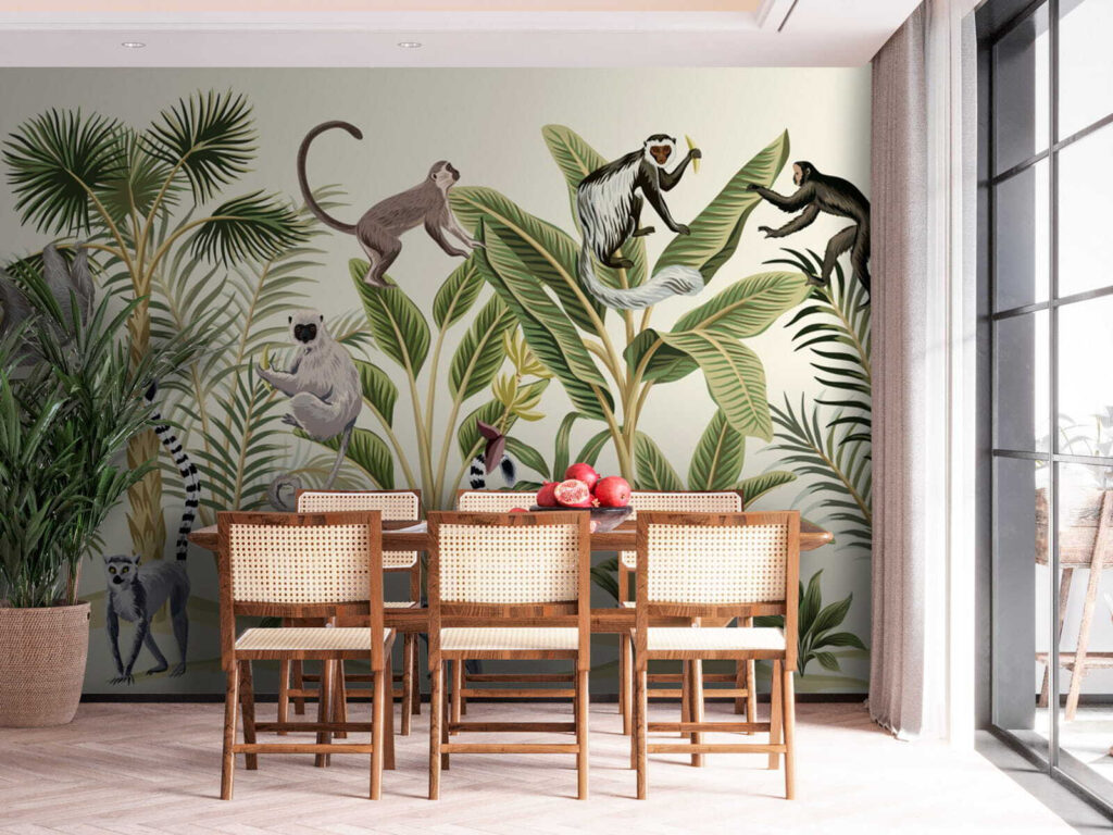 Group of monkeys and plants