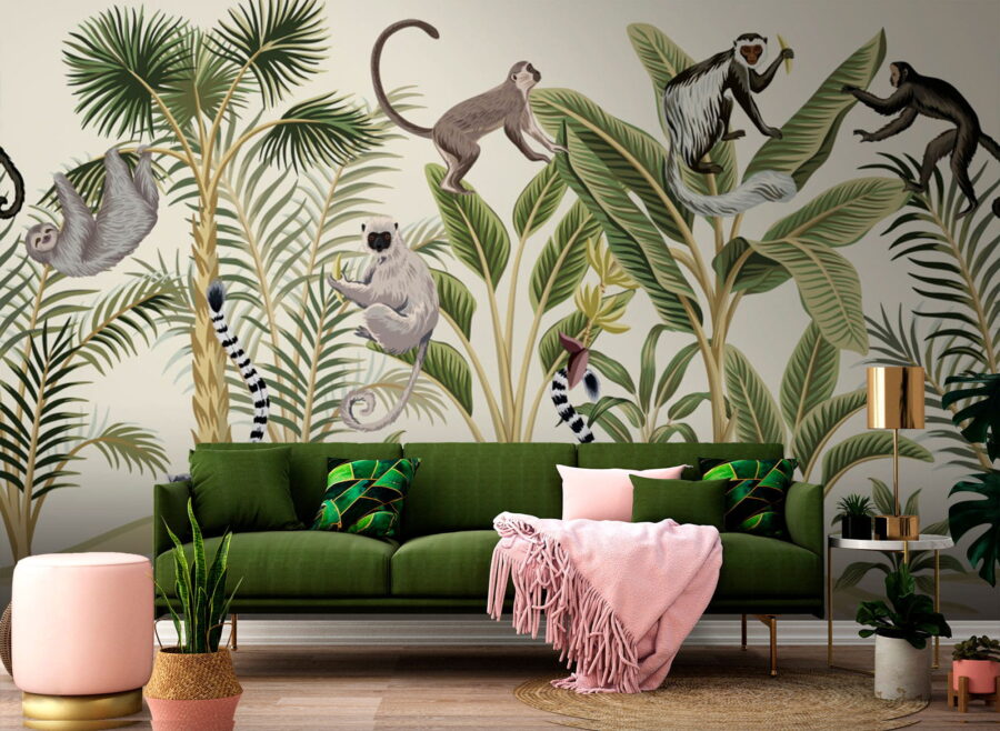 Grupo de monos y plantas