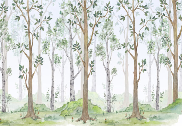 Acuarela de árboles y hierba Acuarela de árboles y hierba
