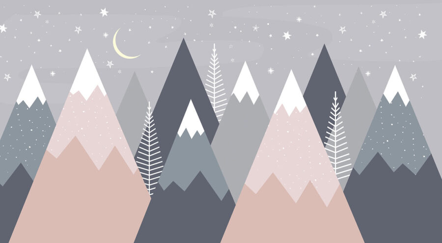 Sierra con árboles y estrellas
