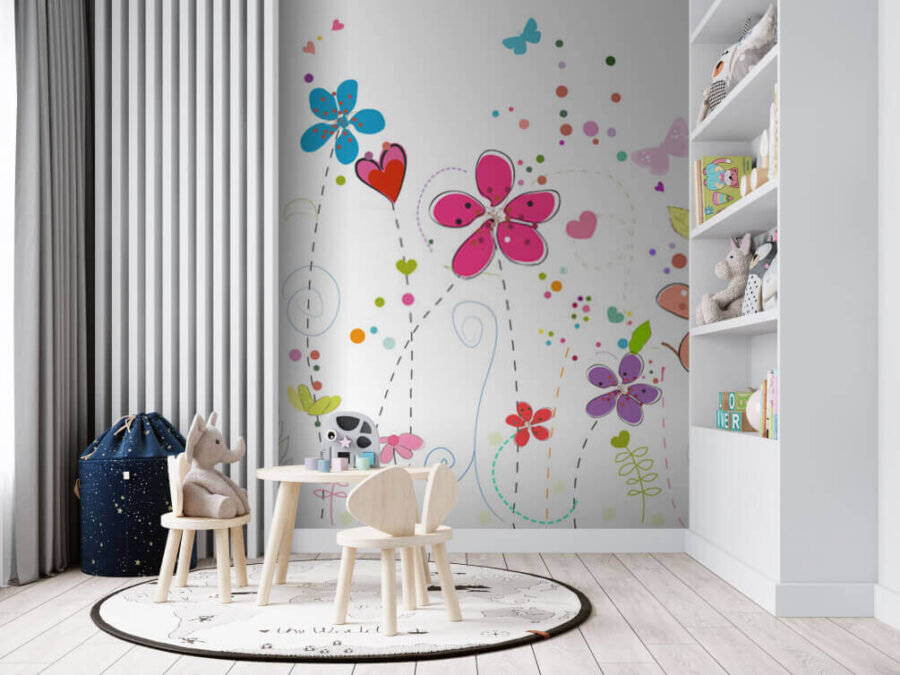 Grupo de flores con mariposas