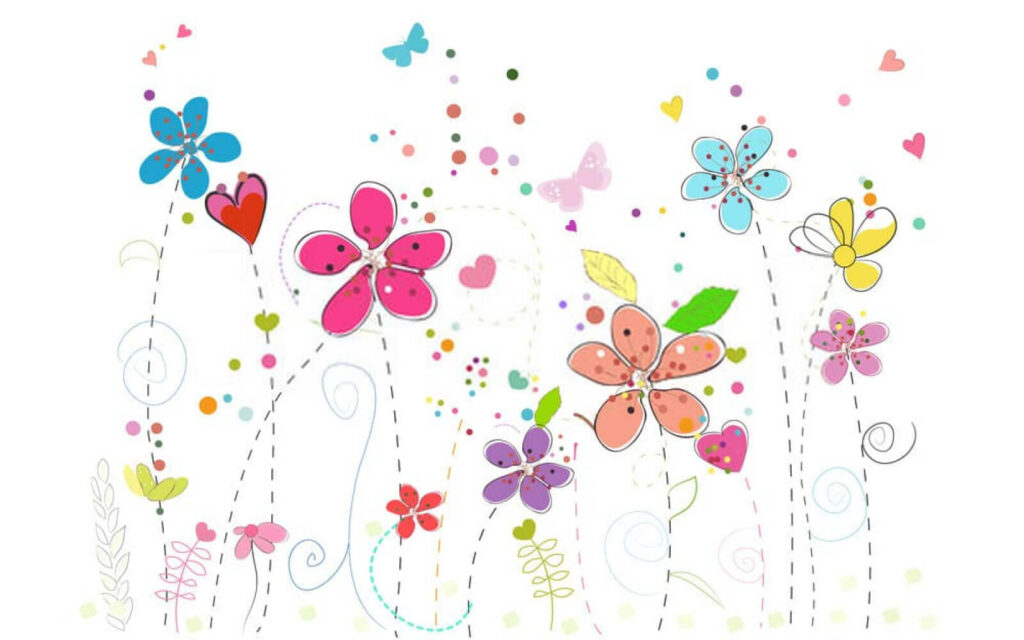 Grupo de flores con mariposas Grupo de flores con mariposas