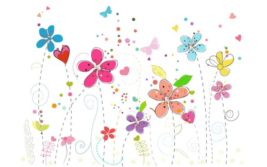 Grupo de flores con mariposas