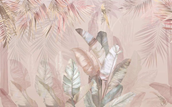 Hojas tropicales en suaves tonos pastel. Hojas tropicales en suaves tonos pastel.