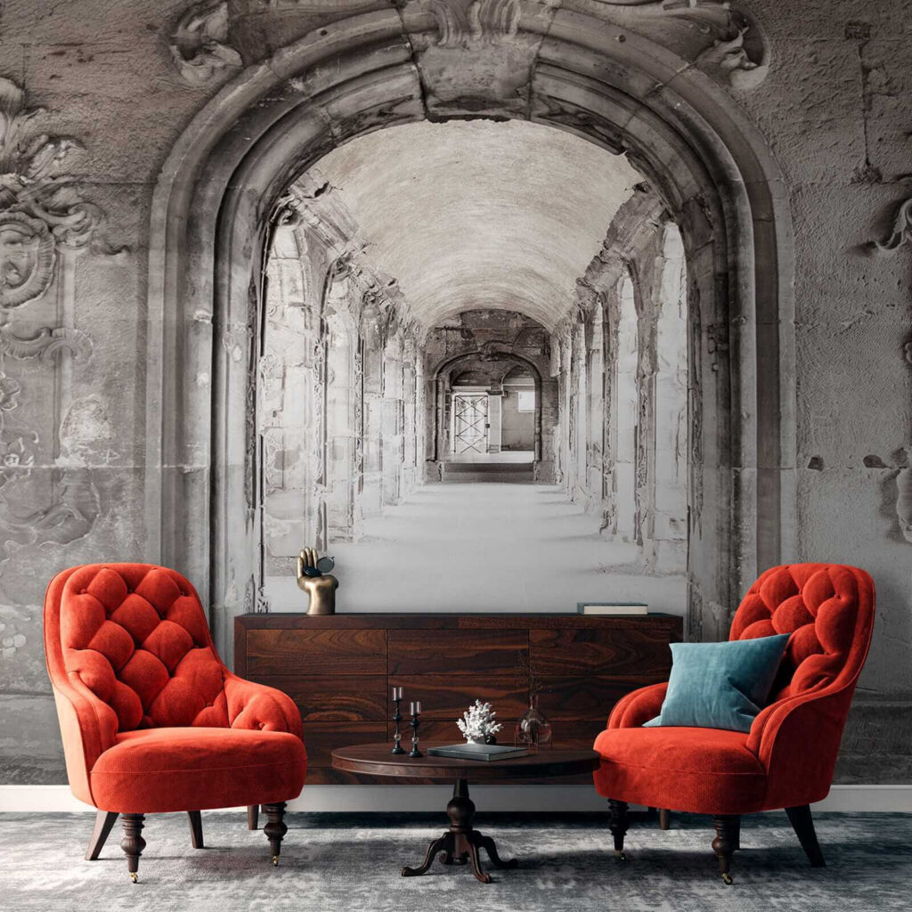 Stone archway with a stone wall