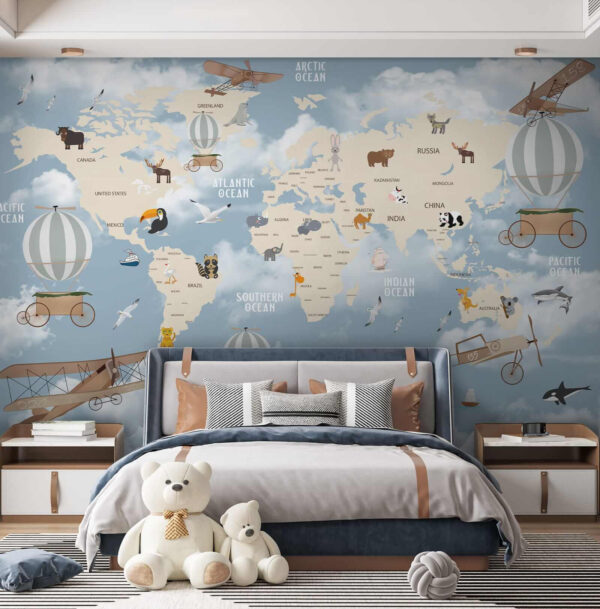 Mapa del mundo con diferentes animales y aves Mapa del mundo con diferentes animales y aves