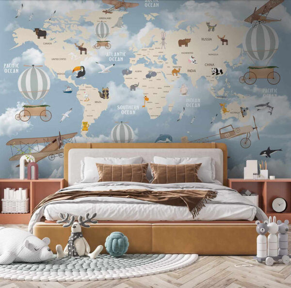Mapa del mundo con diferentes animales y aves Mapa del mundo con diferentes animales y aves