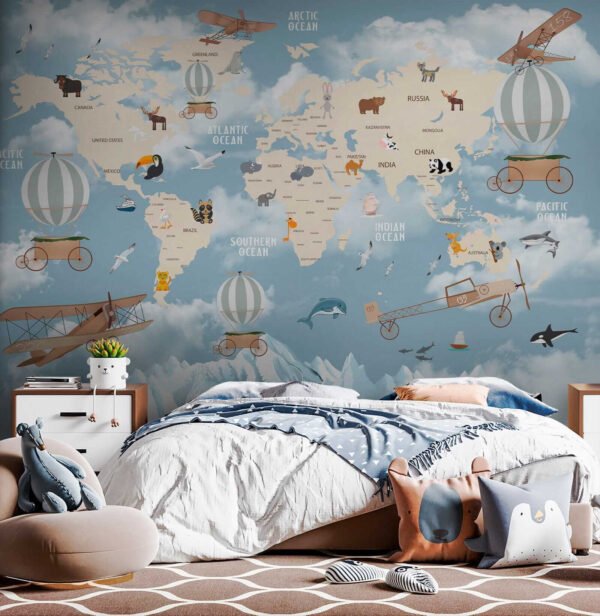 Mapa del mundo con diferentes animales y aves Mapa del mundo con diferentes animales y aves