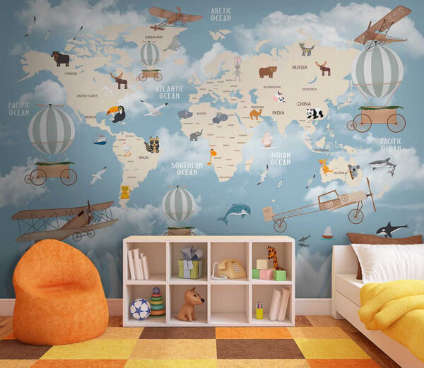 Mapa del mundo con diferentes animales y aves Mapa del mundo con diferentes animales y aves