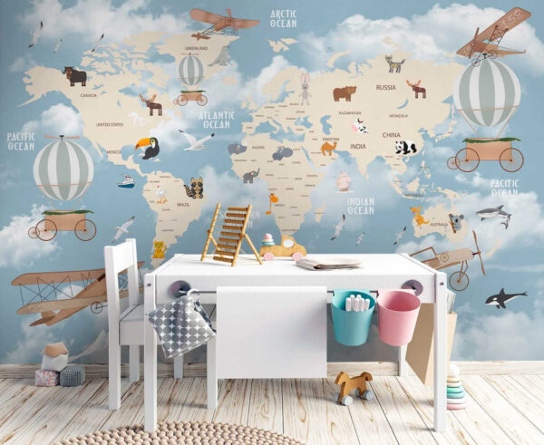 Mapa del mundo con diferentes animales y aves Mapa del mundo con diferentes animales y aves