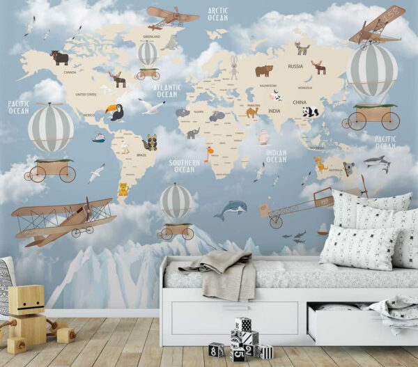 Mapa del mundo con diferentes animales y aves Mapa del mundo con diferentes animales y aves