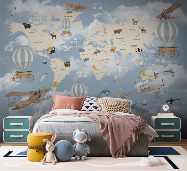 Mapa del mundo con diferentes animales y aves Mapa del mundo con diferentes animales y aves
