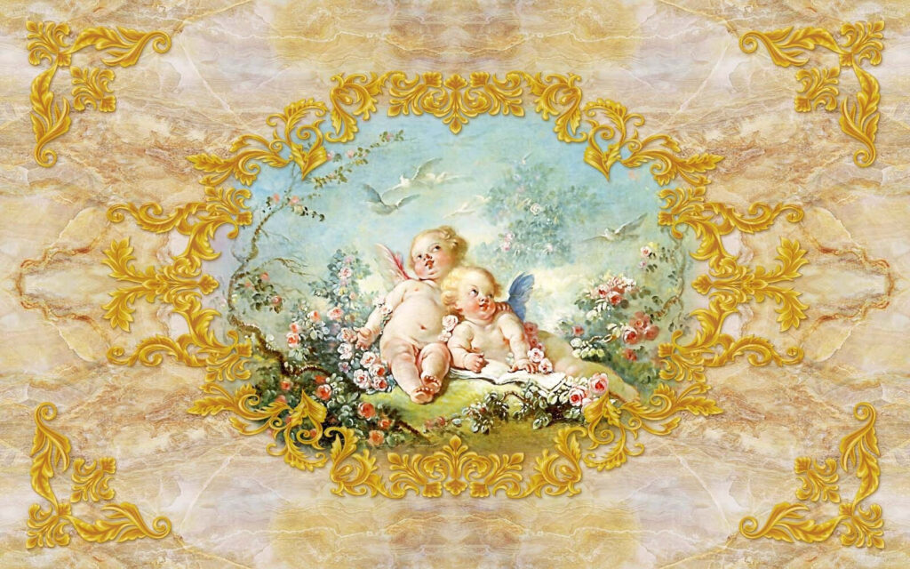 Pintura de ángeles y flores Pintura de ángeles y flores