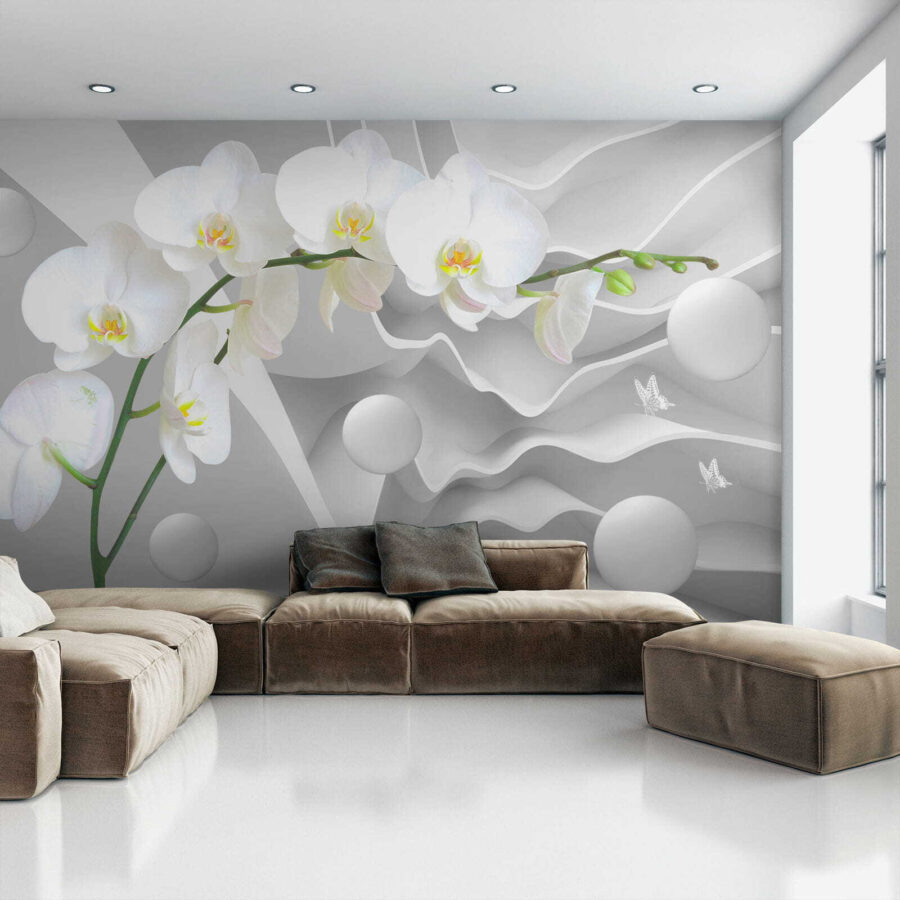 Orquídeas blancas y bolas blancas