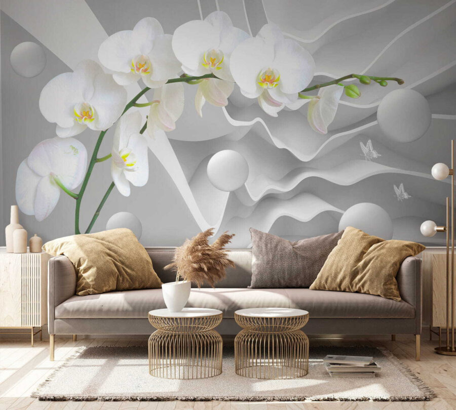 Orquídeas blancas y bolas blancas