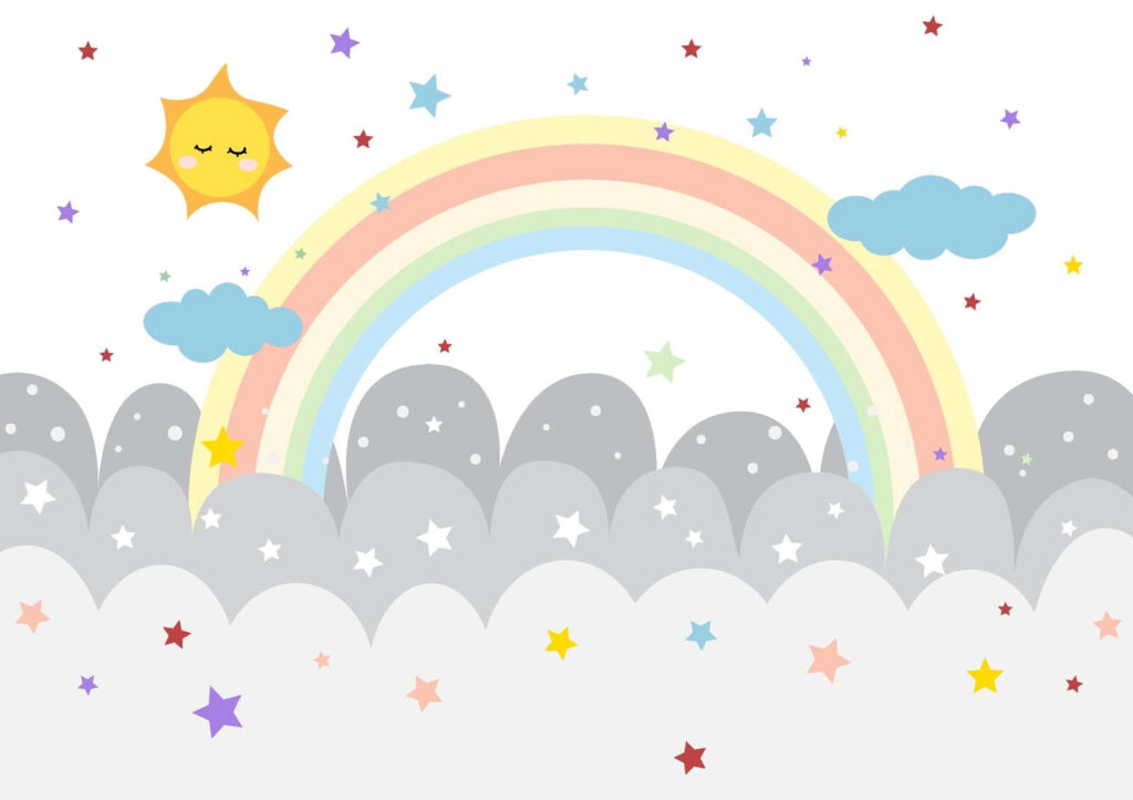 Arco iris y nubes con sol y estrellas Arco iris y nubes con sol y estrellas