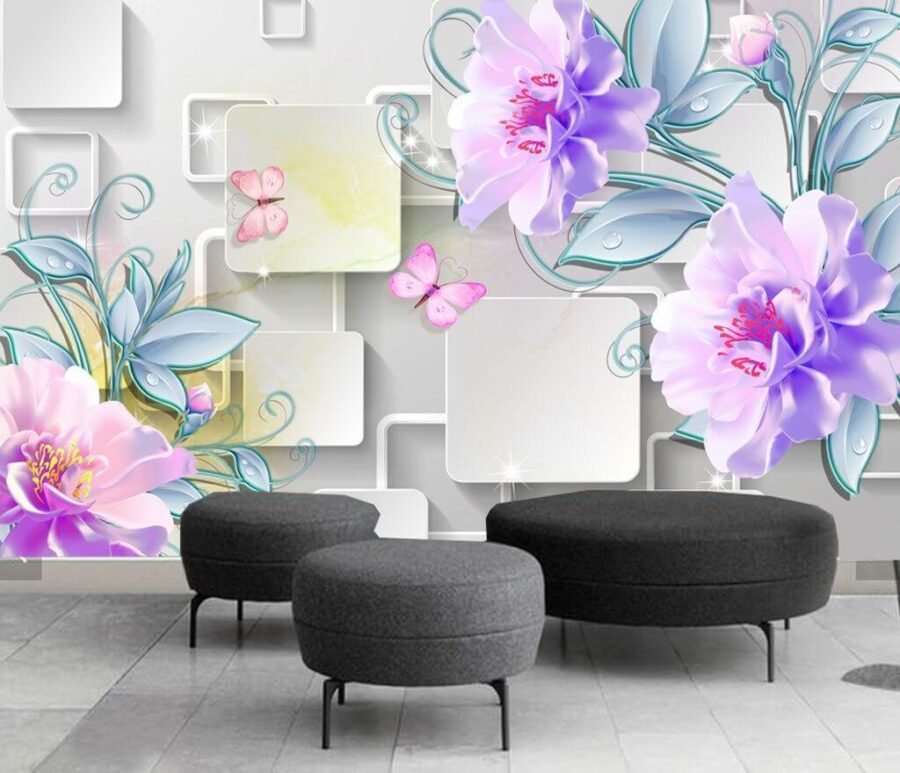 Papel pintado con flores y mariposas